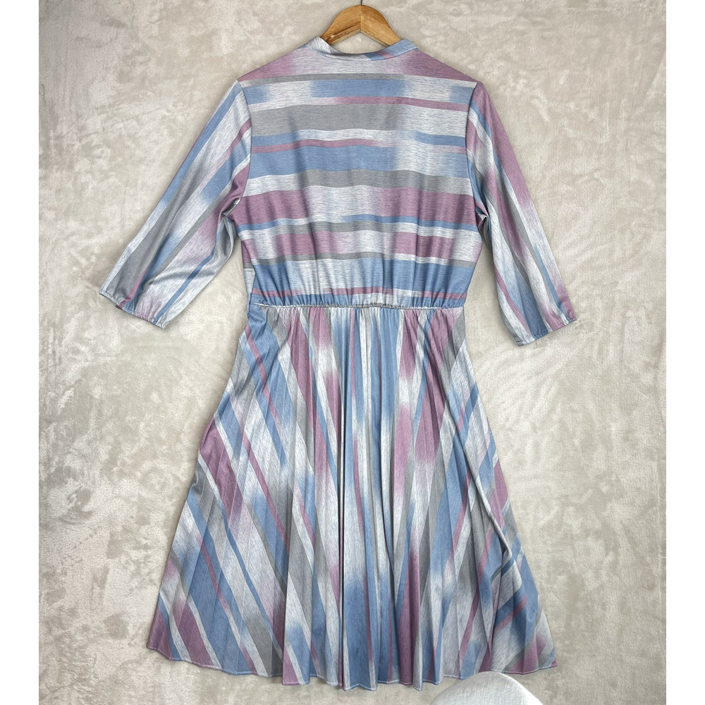 Vtg 80s Cue Fashions Striped Pleated Midi Dress Size 16.5 Large Retro Glamoratti - Picture 8 of 16